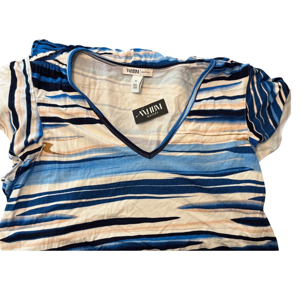White House Black Market Flutter Sleeve Sneaker Dress Blue Striped XL 570367115 - Picture 4 of 8